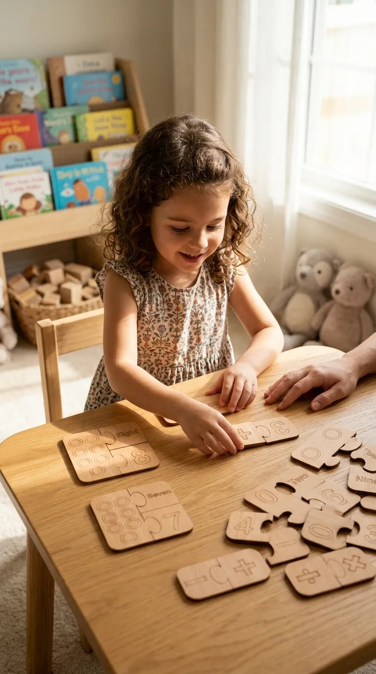 Wooden Math Learning In English And Figures 3 Piece Puzzle T7012462
