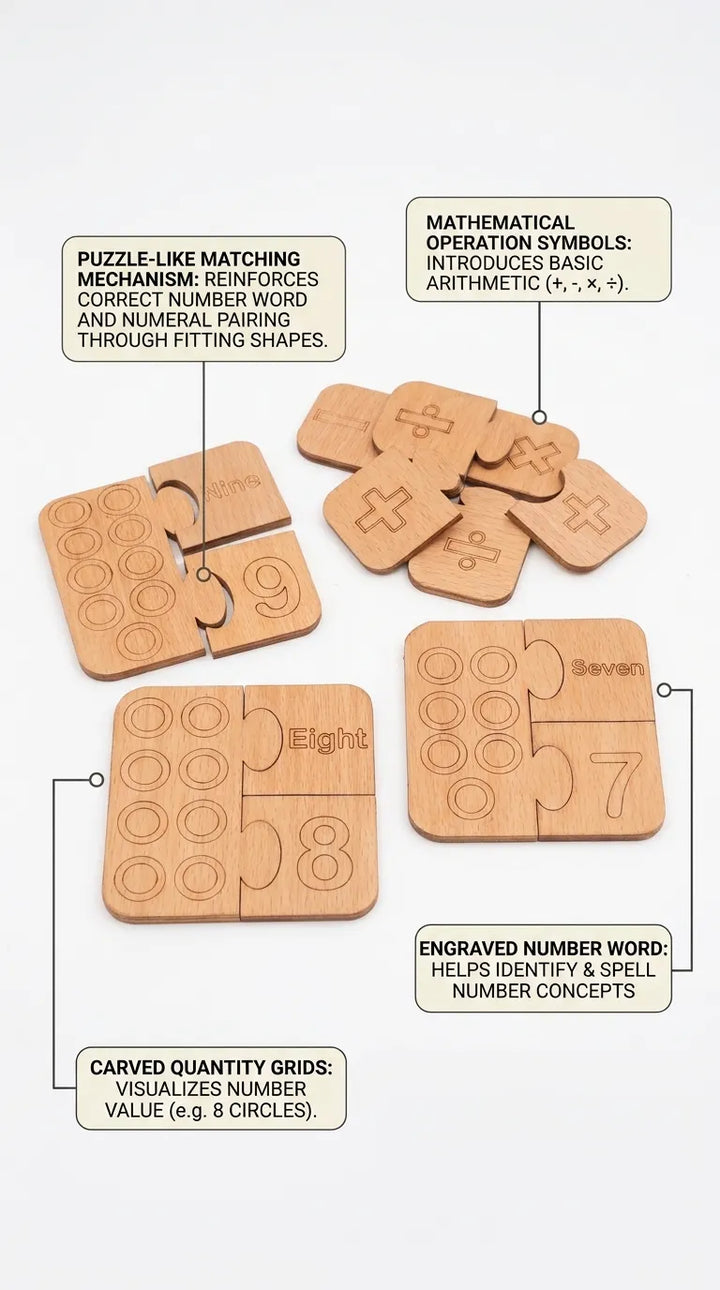 Wooden Math Learning In English And Figures 3 Piece Puzzle T7012462