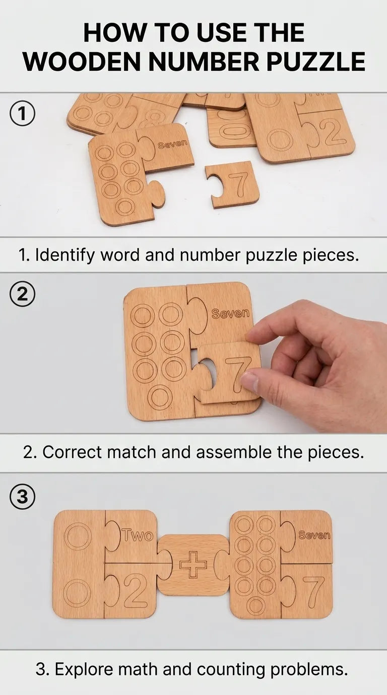 Wooden Math Learning In English And Figures 3 Piece Puzzle T7012462