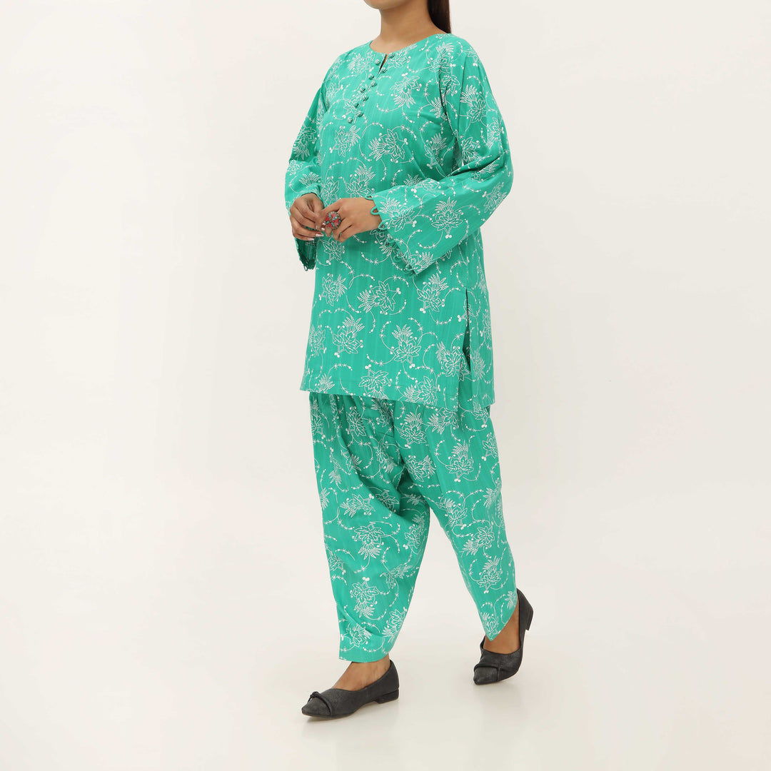 2PC- Unstitched Screen Printed Cotton Suit US5285