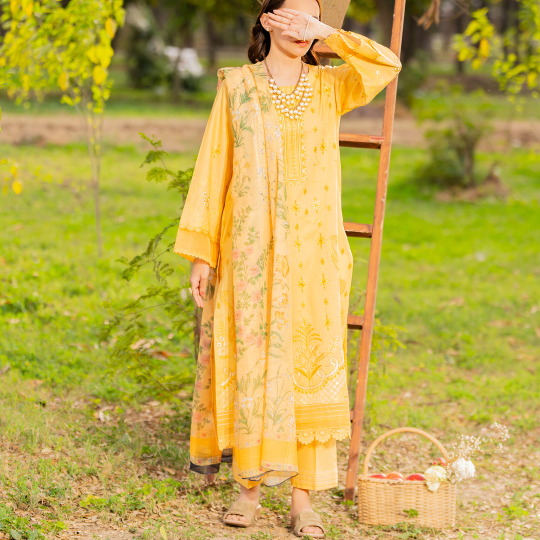 3PC- Unstitched Embroidered Lawn Suit US5386