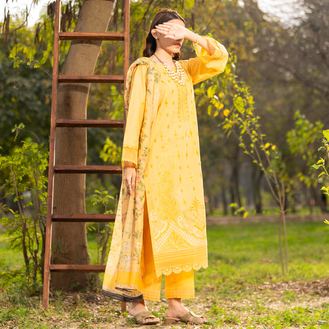 3PC- Unstitched Embroidered Lawn Suit US5386