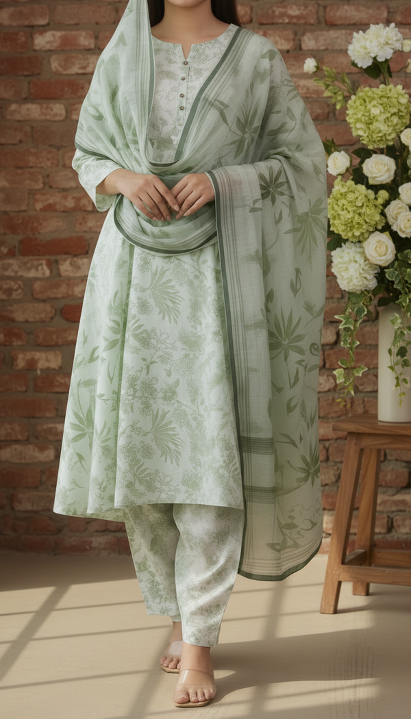 3 PC Unstitched Digital Printed Lawn Suit US6010