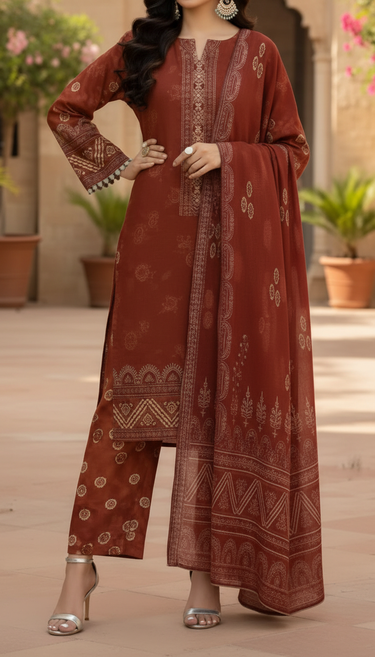 3 PC Unstitched Digital Printed Lawn Suit US6011