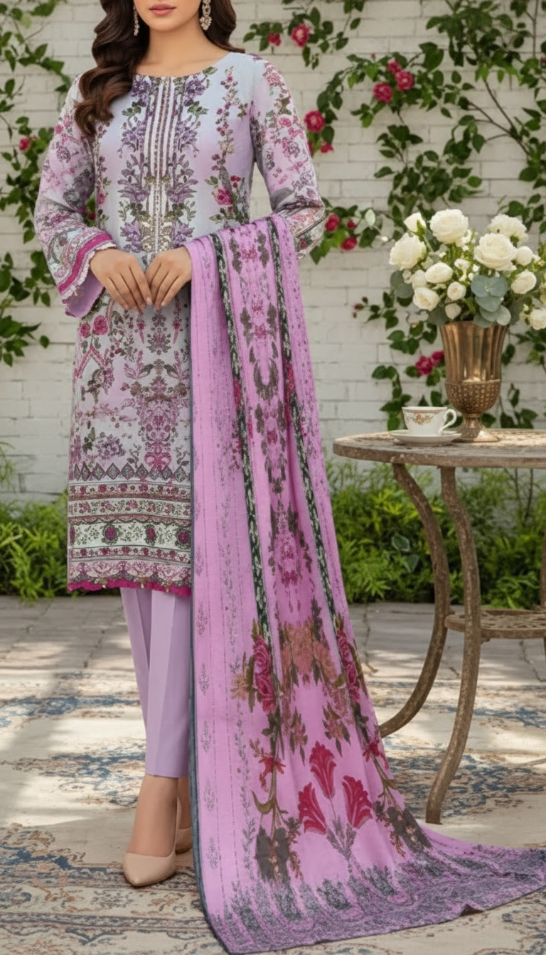 3 PC UnStitched Digital Printed Lawn Suit US6018