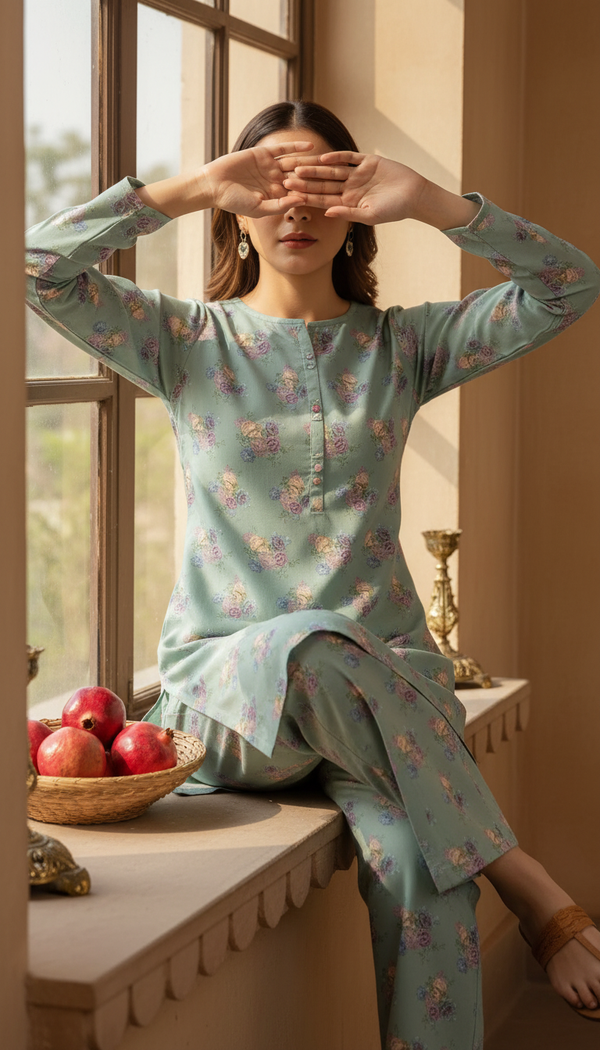 2 PC Unstitched Digital Printed Bana Doriya Lawn Suit US6038