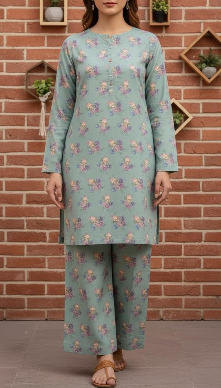 2 PC Digital Printed Bana Doriya Lawn Suit US6038