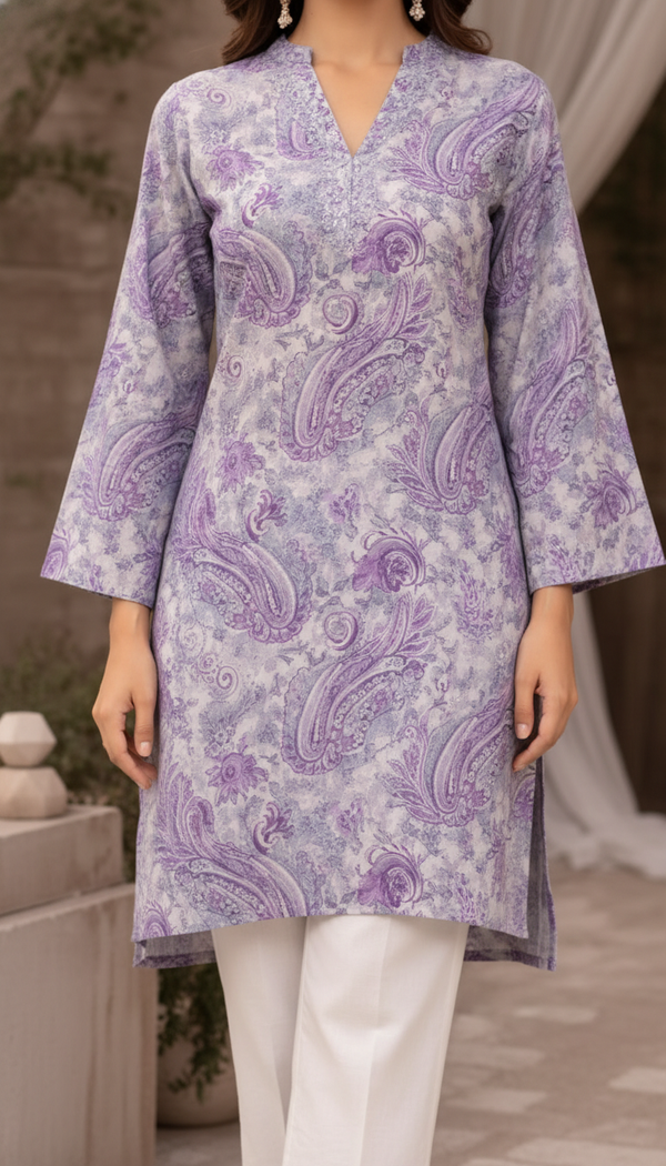 Off/White Unstitched Digital Printed Bana Doriya Lawn Shirt US6075