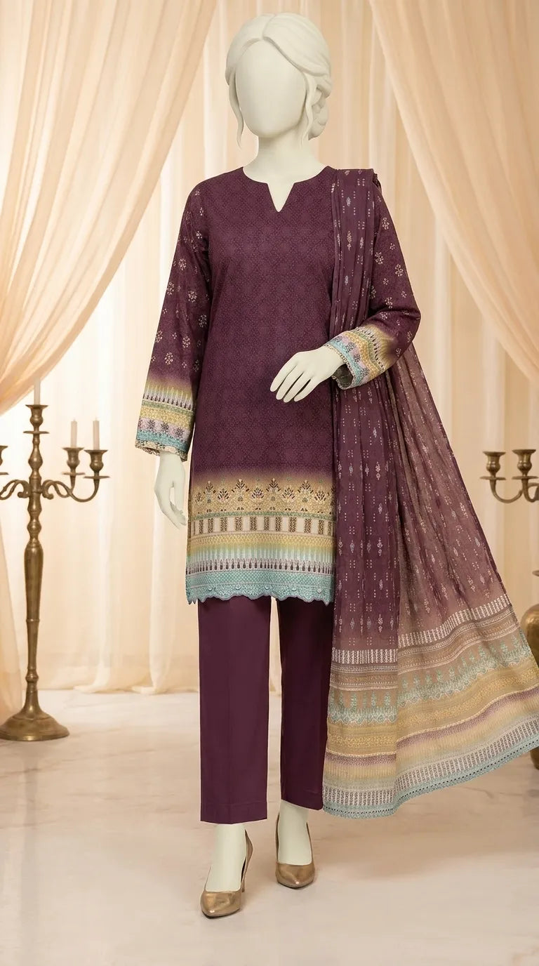 3 PC Digital Printed Lawn Suit US610466
