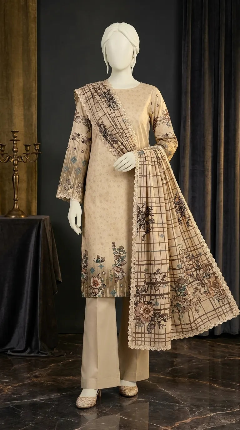3 PC Digital Printed Lawn Suit US611002