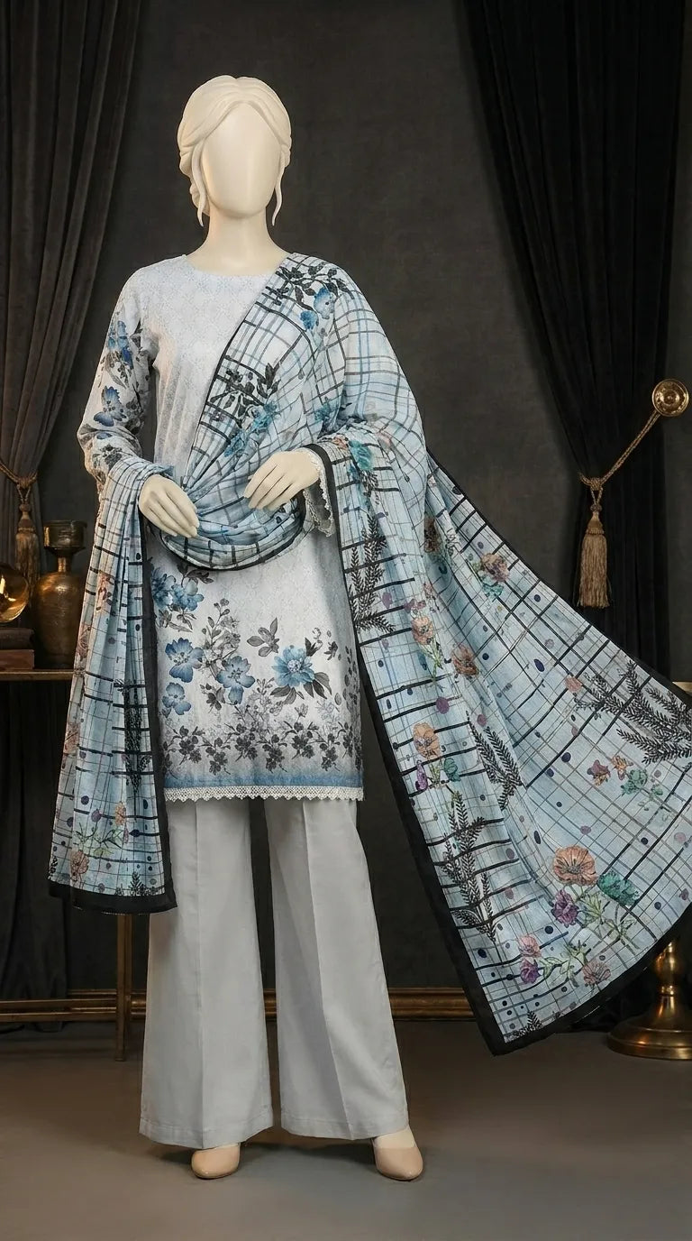 3 PC Digital Printed Lawn Suit US611190