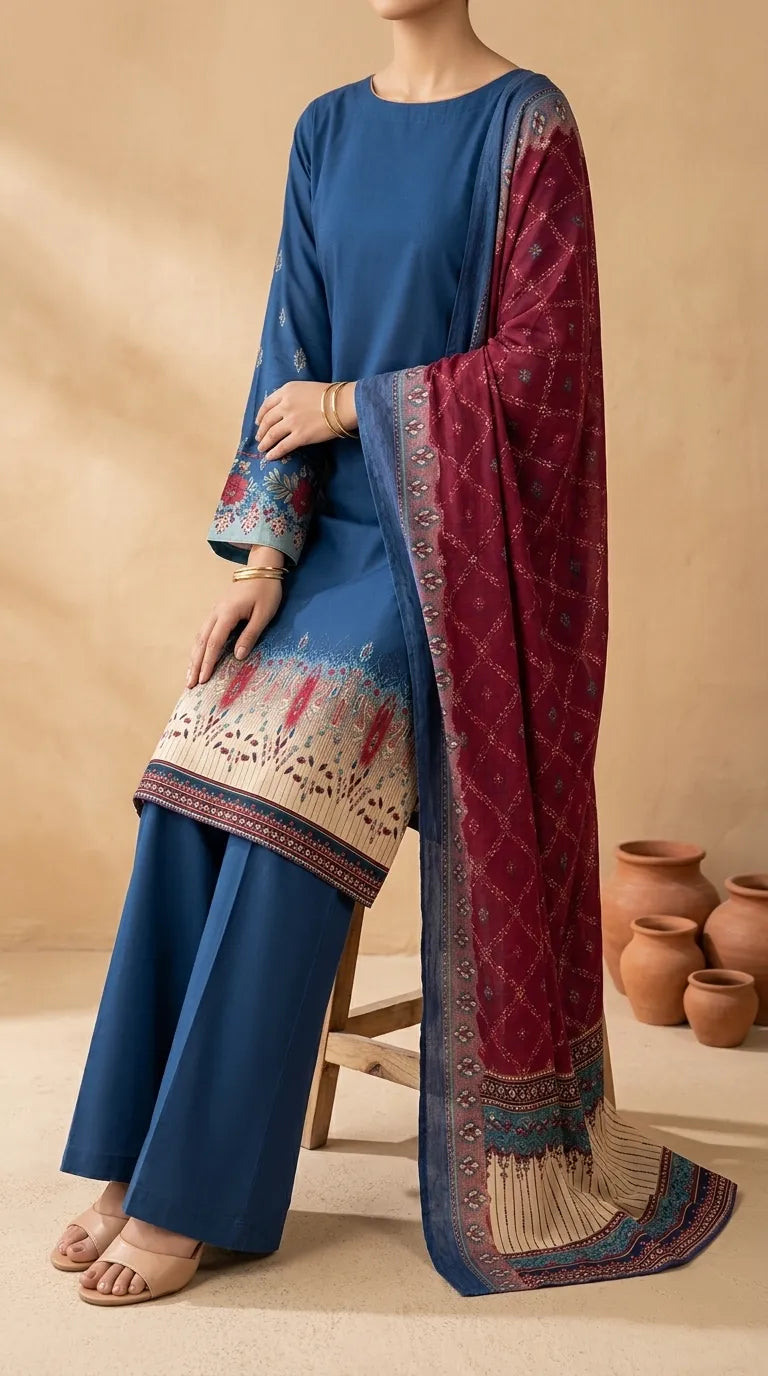 3 PC Digital Printed Lawn Suit US6122