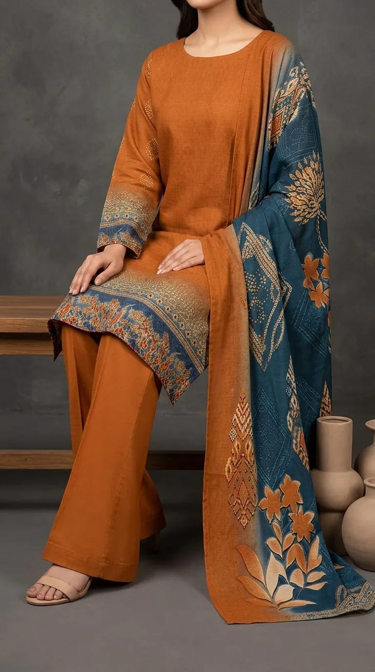 3 PC Digital Printed Lawn Suit US6123