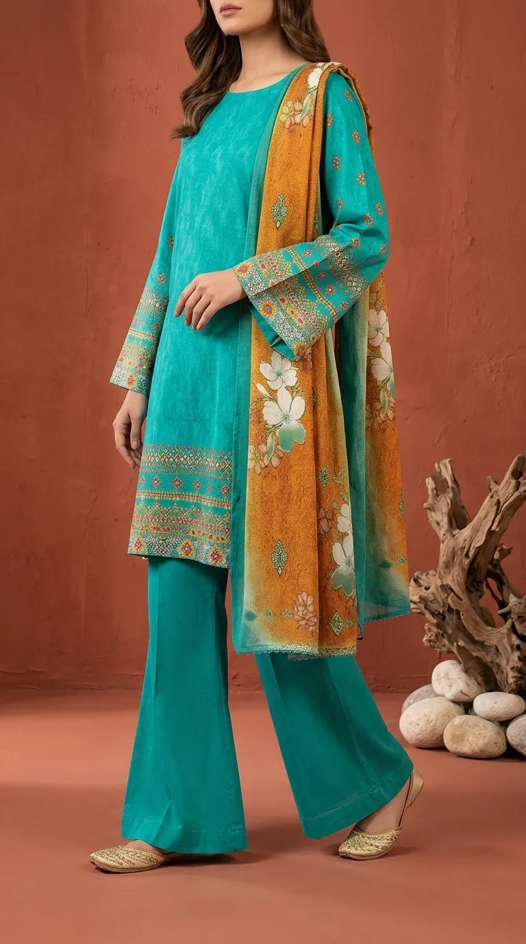 3 PC Digital Printed Lawn Suit US6127