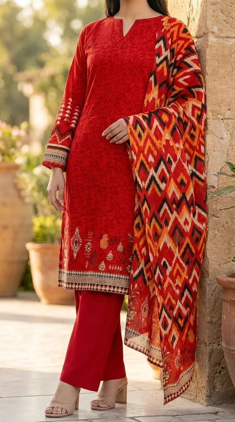 3 PC Digital Printed Lawn Suit US6146