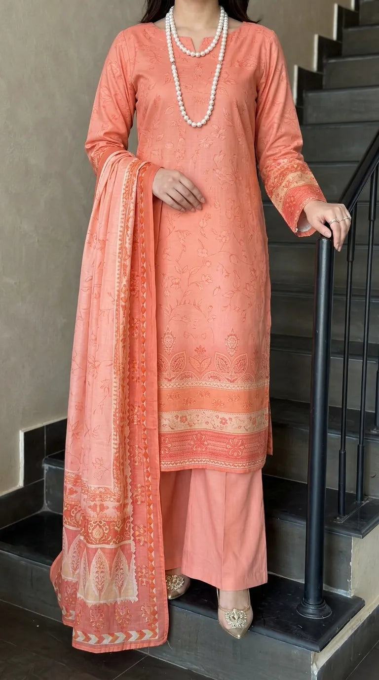 3 PC Unstitched Printed Raw Silk Suit US620123