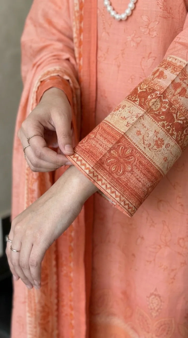 3 PC Unstitched Printed Raw Silk Suit US620123