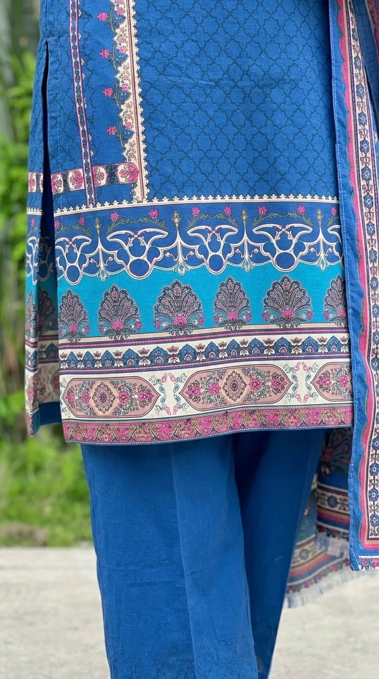 3 PC Unstitched Printed Raw Silk Suit US620612