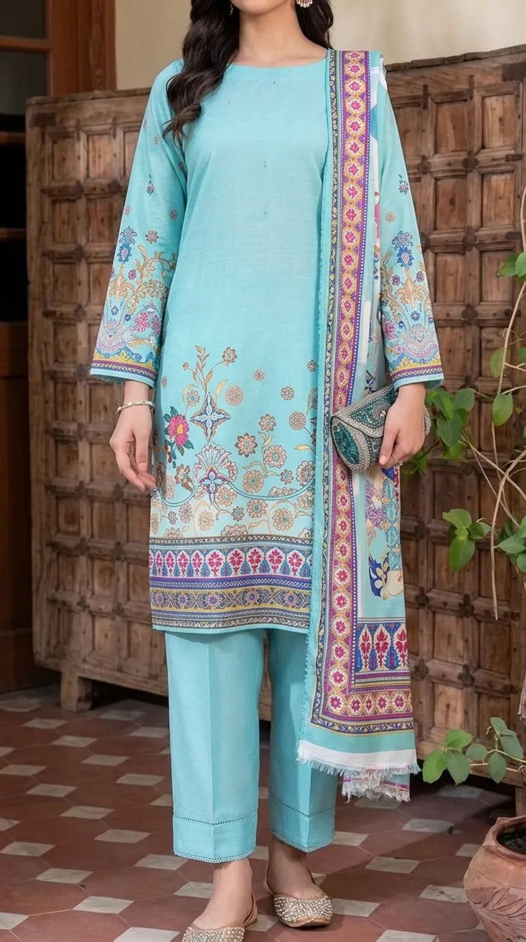 3 PC Unstitched Printed Raw Silk Suit US620717