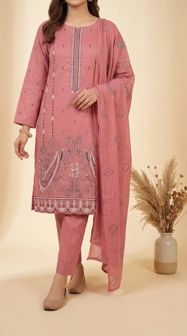 3 PC Unstitched Embellished Cambric Suit US6210B1