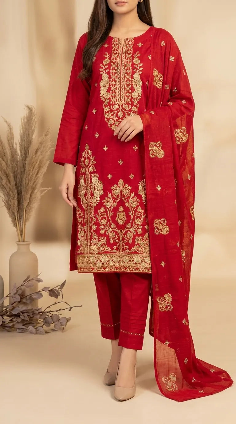3 PC Unstitched Embellished Cambric Suit US621113