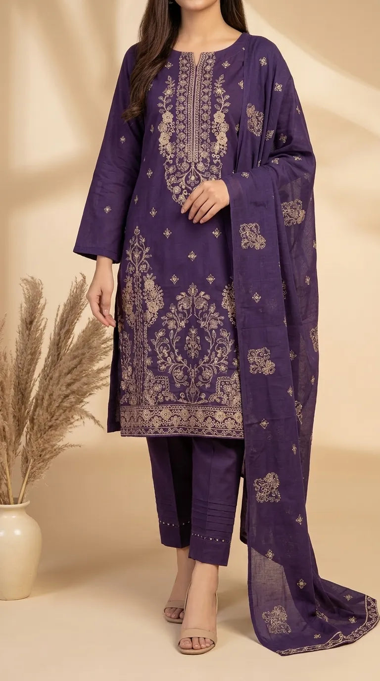 3 PC Unstitched Embellished Cambric Suit US621166