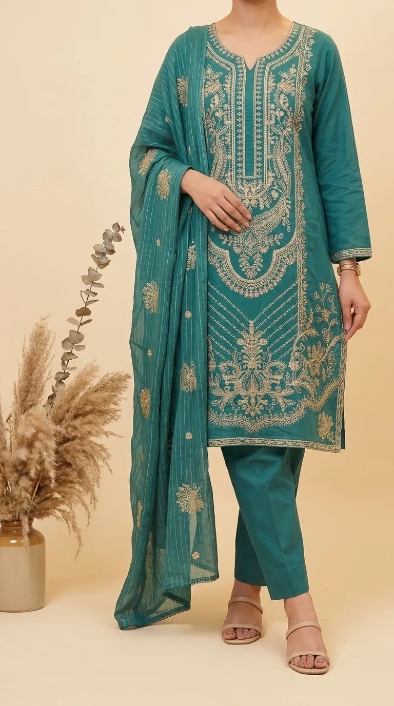 3 PC Unstitched Embellished Cambric Suit US621411