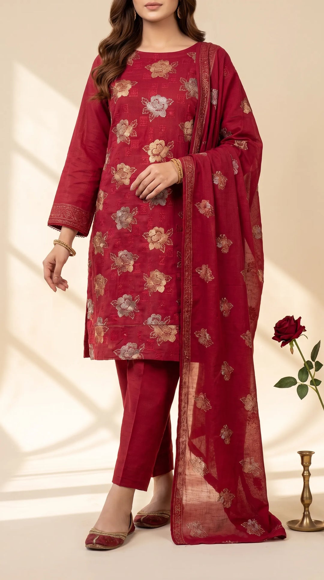 3 PC Unstitched Embroidered Cambric Suit US621613