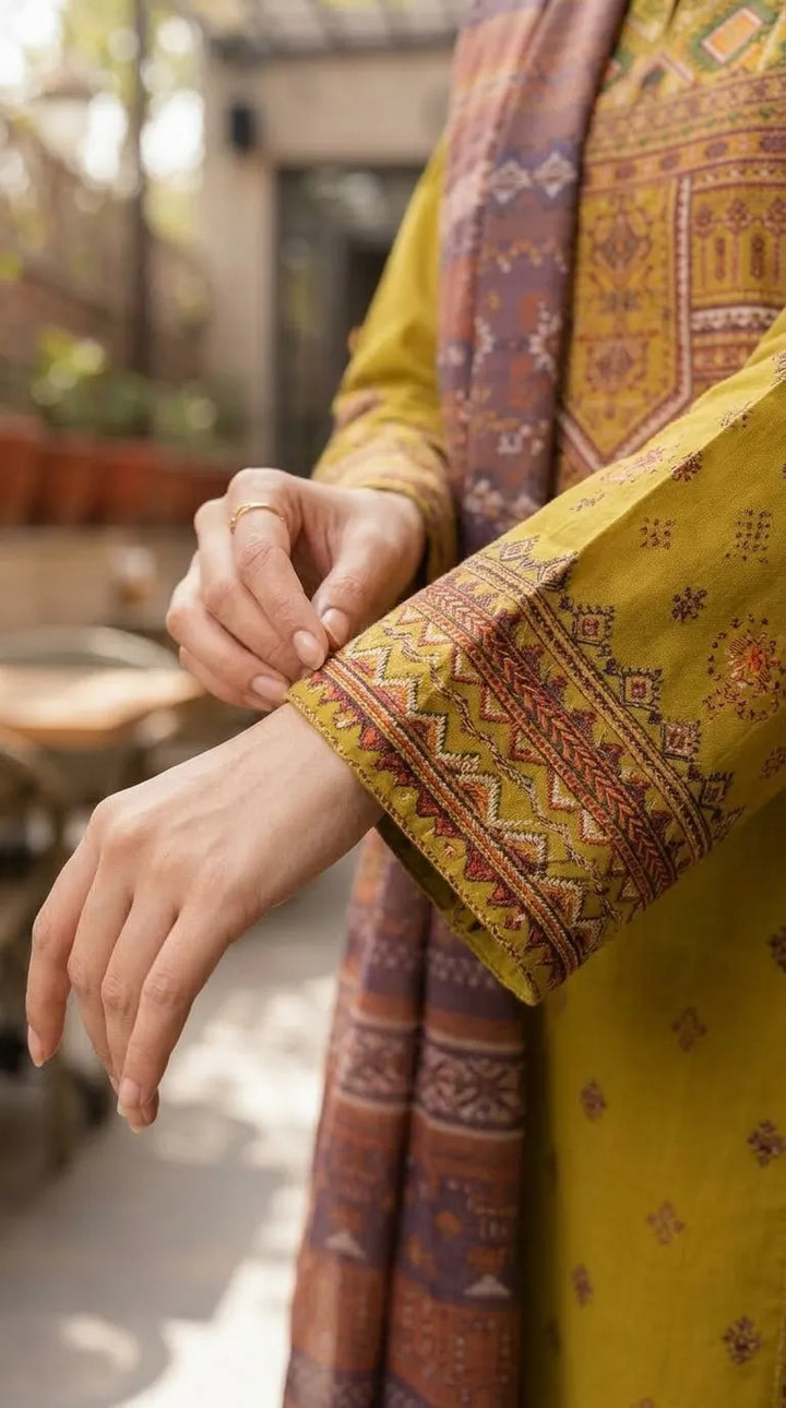 3 PC Unstitched Embellished Lawn Suit US624011