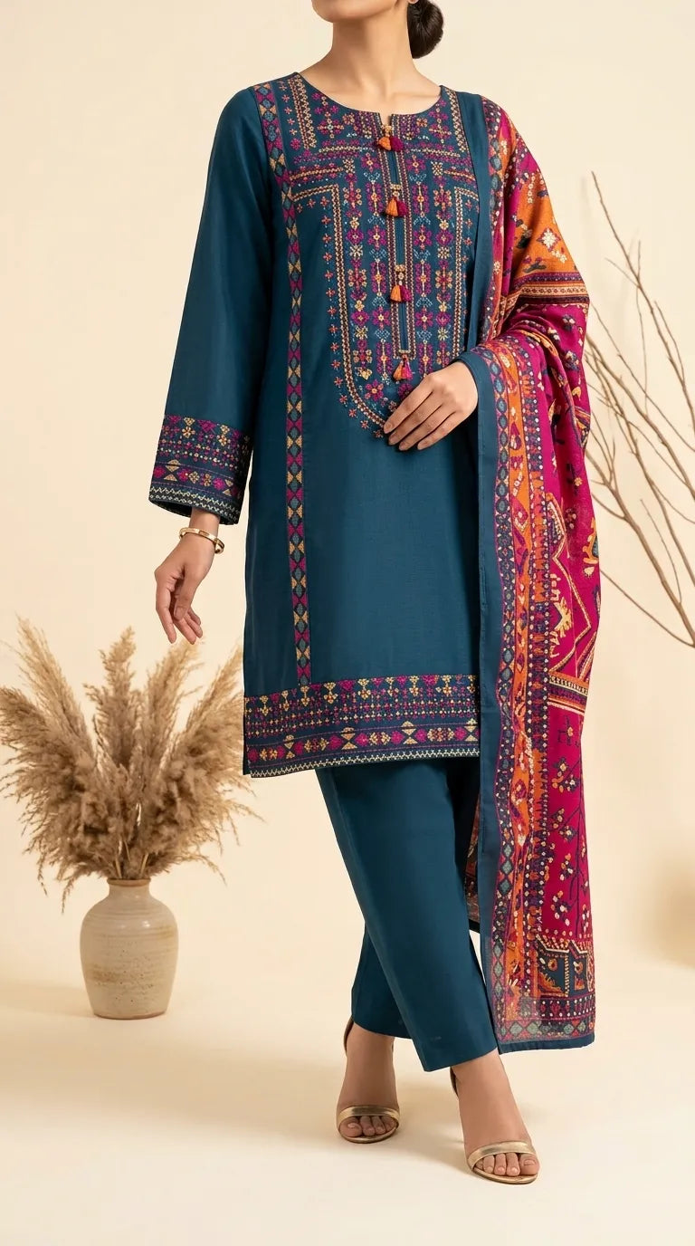 3 PC Unstitched Embellished Suit US624166