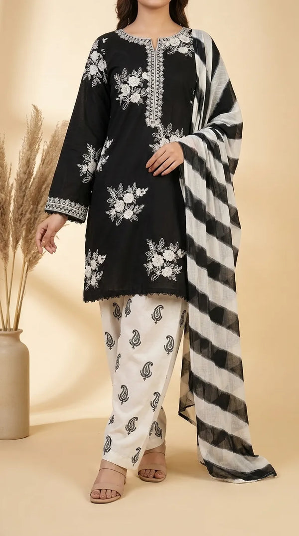 3 PC Unstitched Embellished Lawn Suit US624201