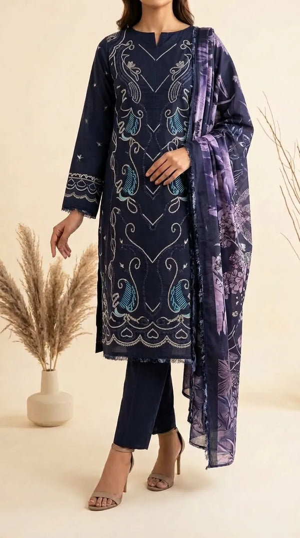 3 PC Unstitched Embellished Suit US624448