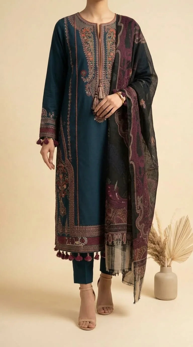3 PC Unstitched Embellished Suit US624548