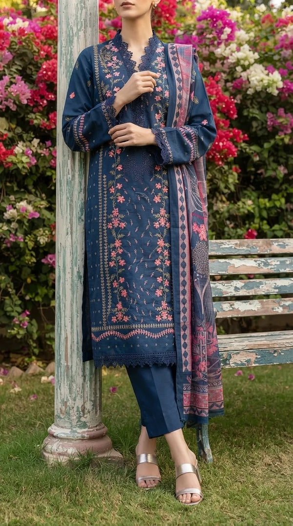 3 PC Unstitched Embellished Lawn Suit US624648