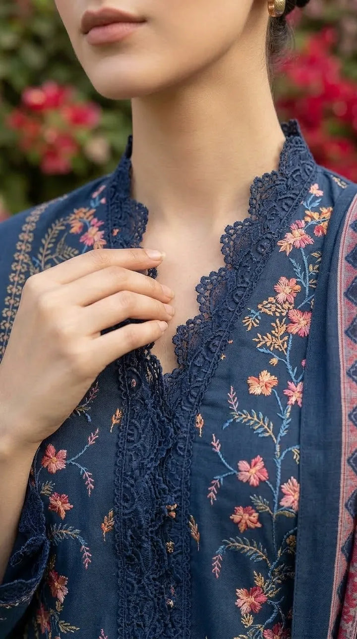 3 PC Unstitched Embellished Lawn Suit US624648