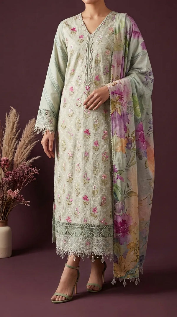 3 PC Unstitched Embellished Suit US624917