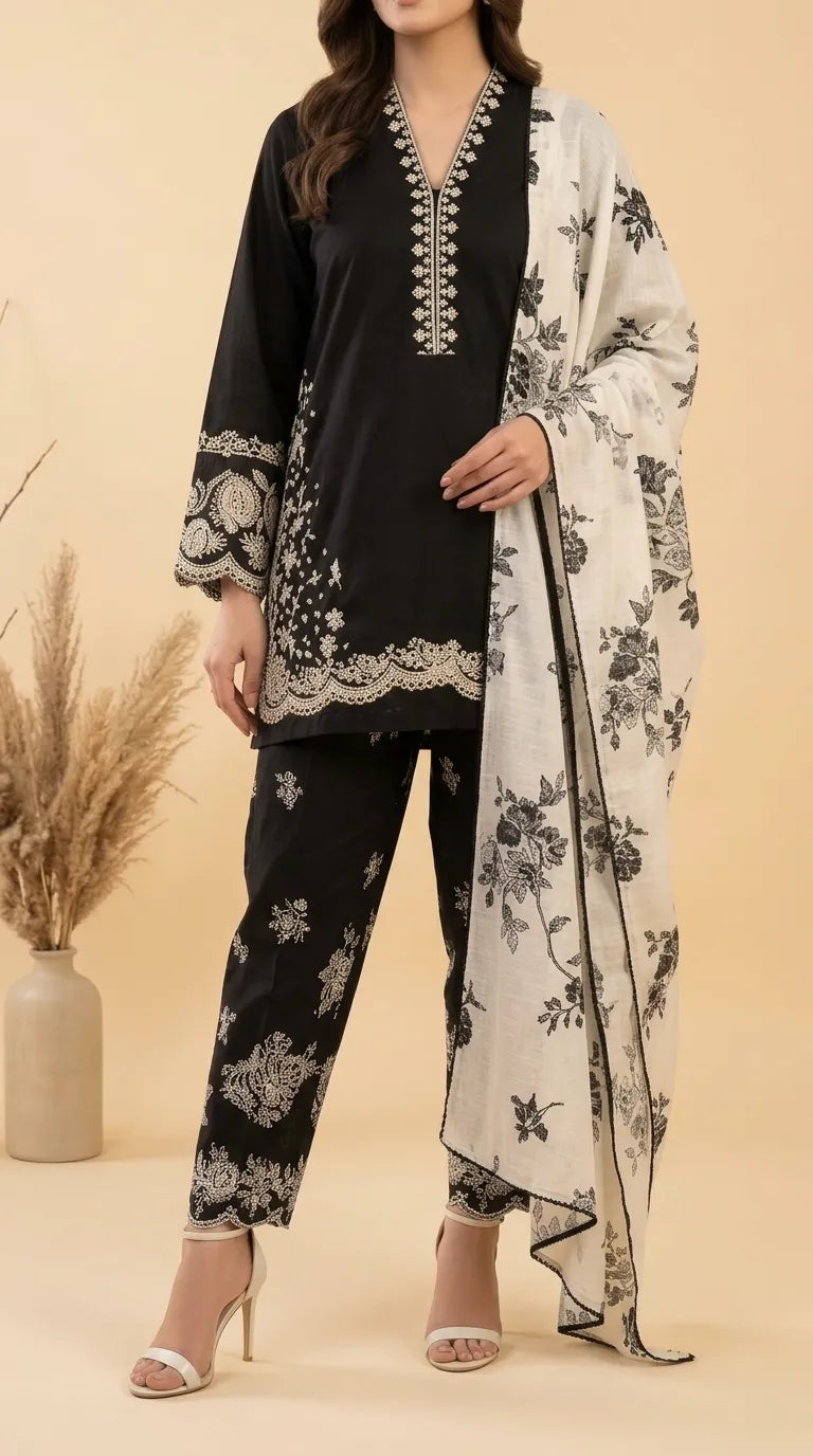 3 PC Unstitched Embellished Suit US625001