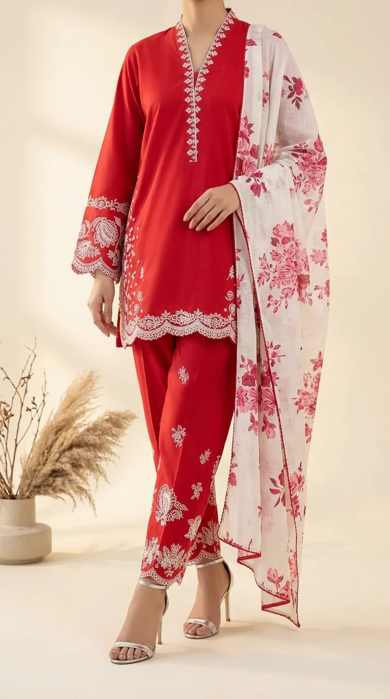 3 PC Unstitched Embellished Suit US625013