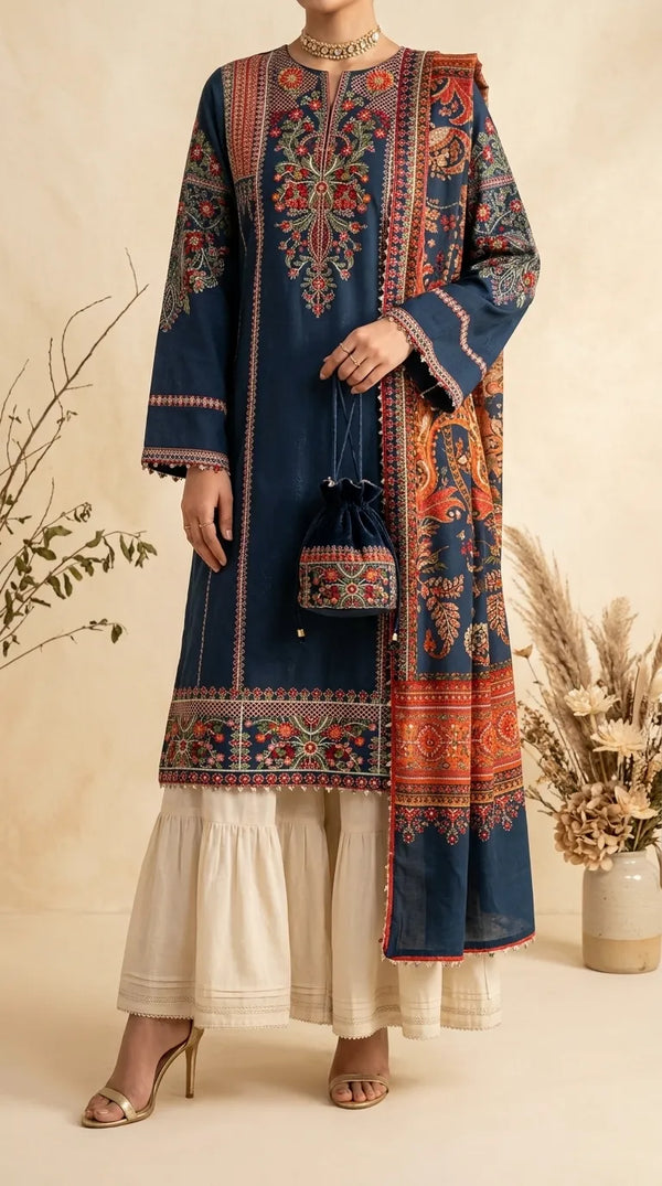 3 PC Unstitched Embellished Suit US625148
