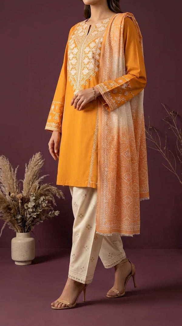 3 PC Unstitched Embellished Suit US625406