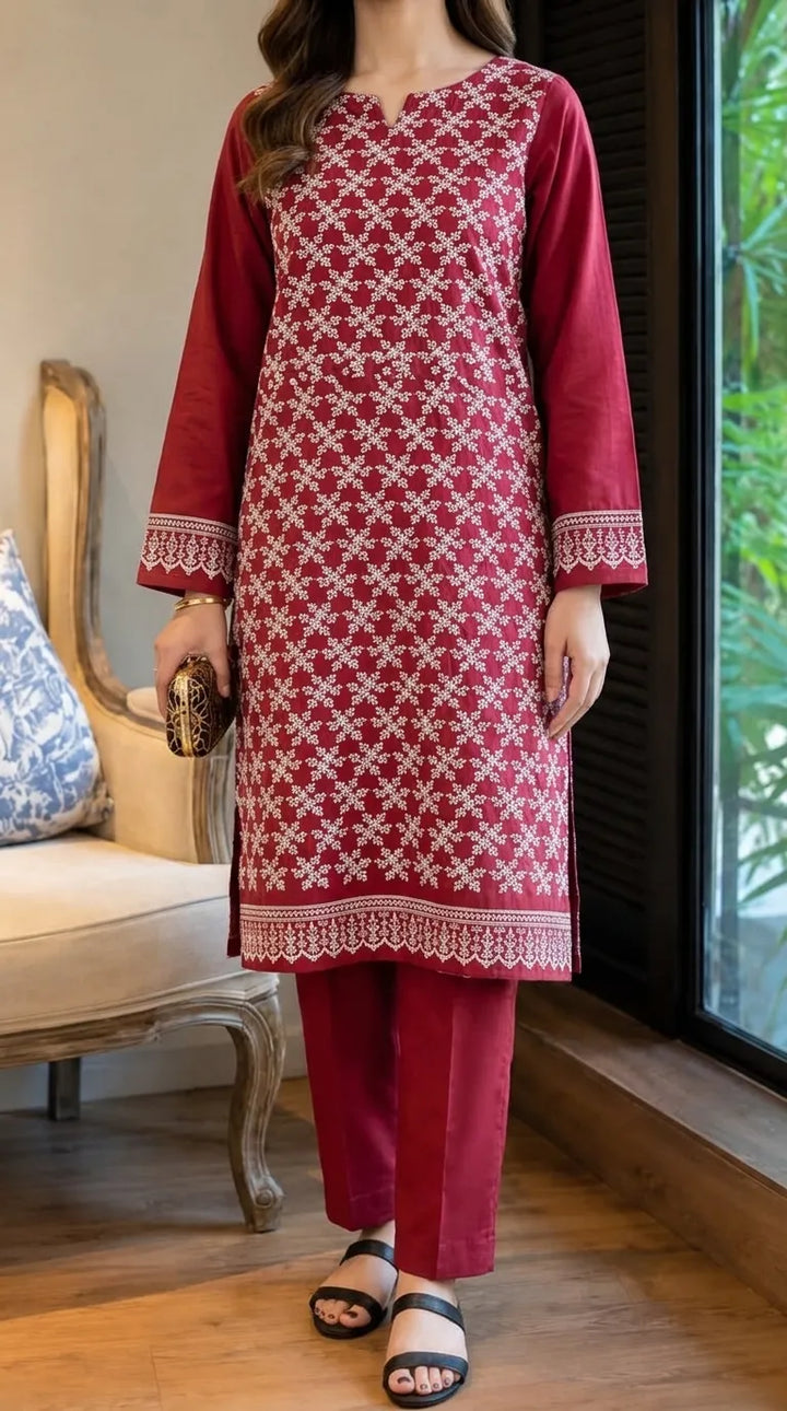 2 PC Unstitched Embroidered Khaddar Suit US638005