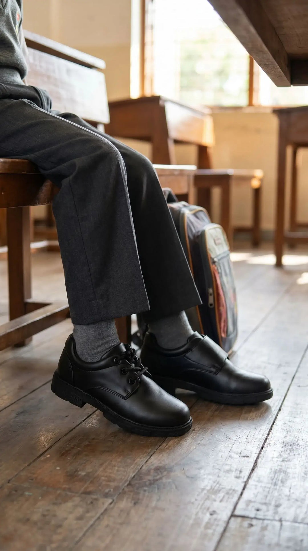 Boys Black Lace Up School Shoes WKS019
