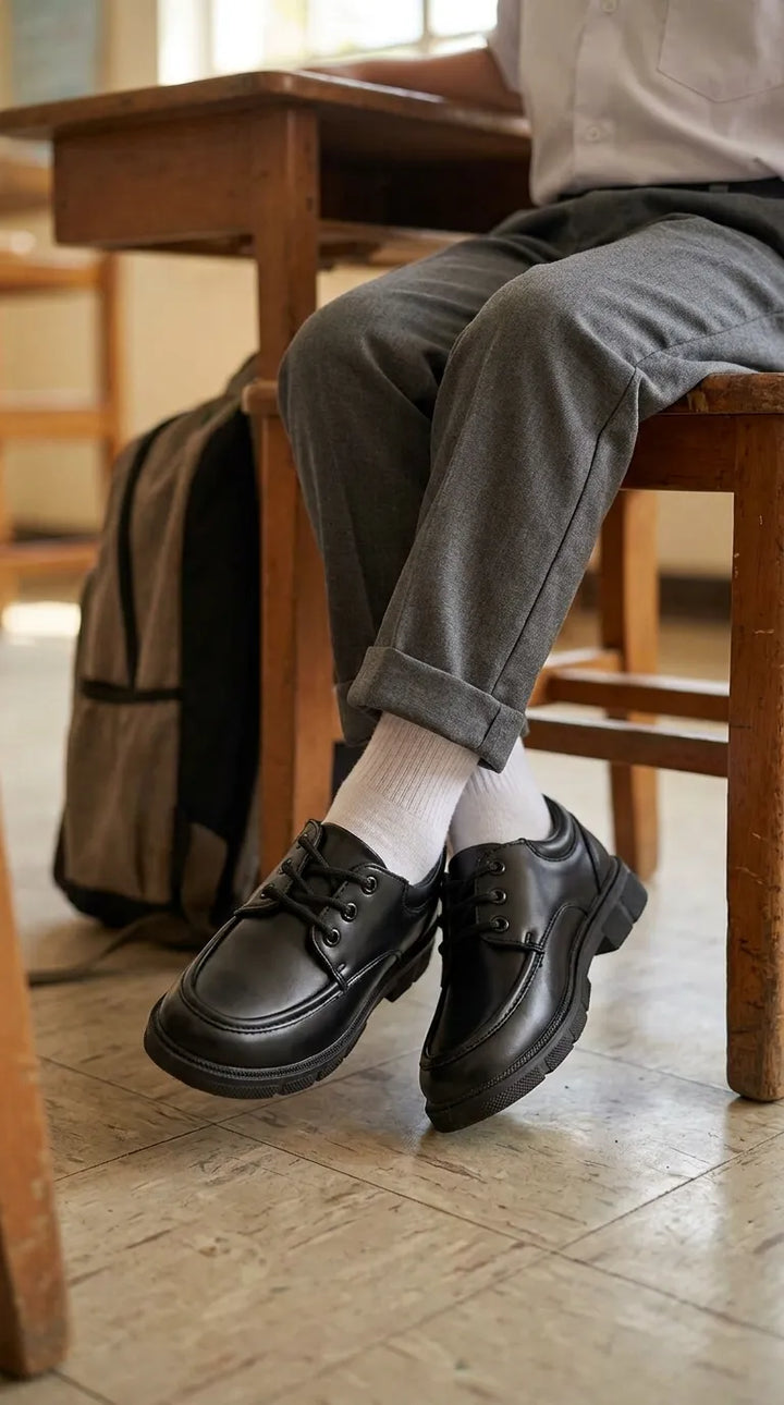 Boys Black Lace Up School Shoes WKS022