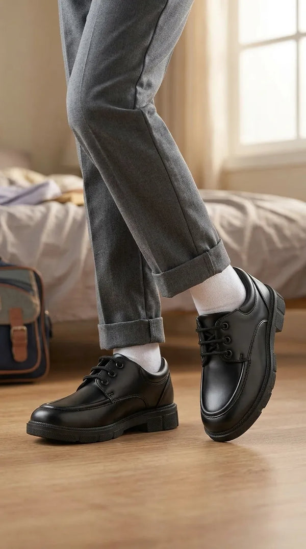 Boys Black Lace Up School Shoes WKS022