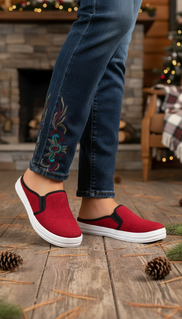 Red Canvas Slip Ons WN6200