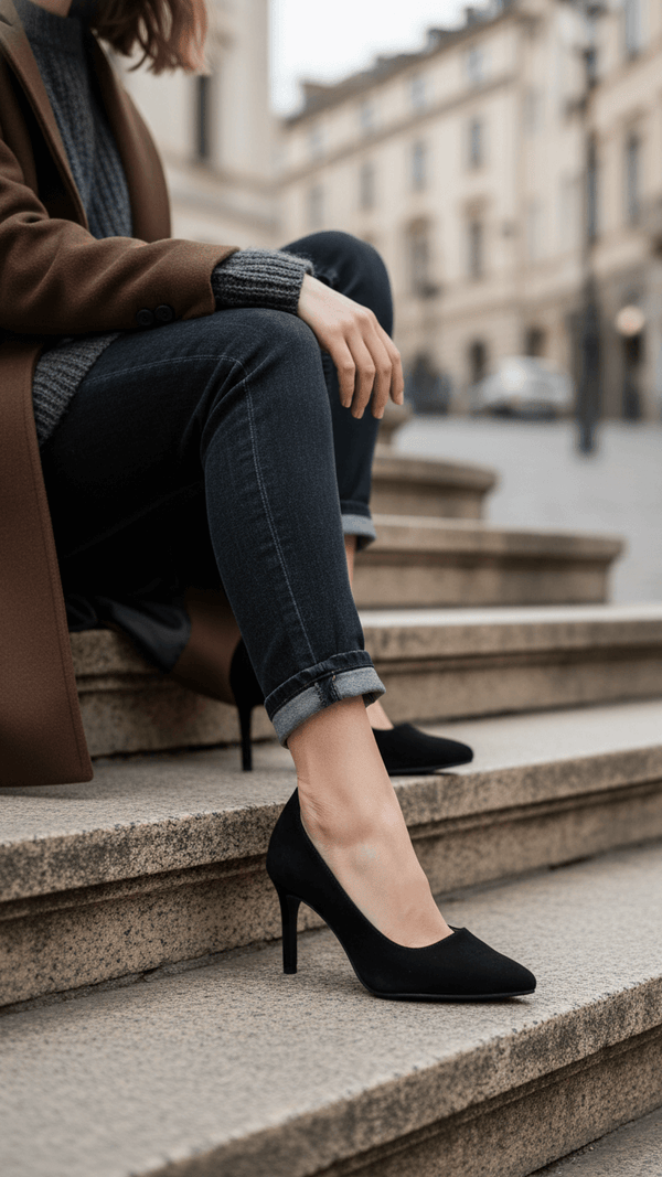 Black Court Shoes for Women WN7408
