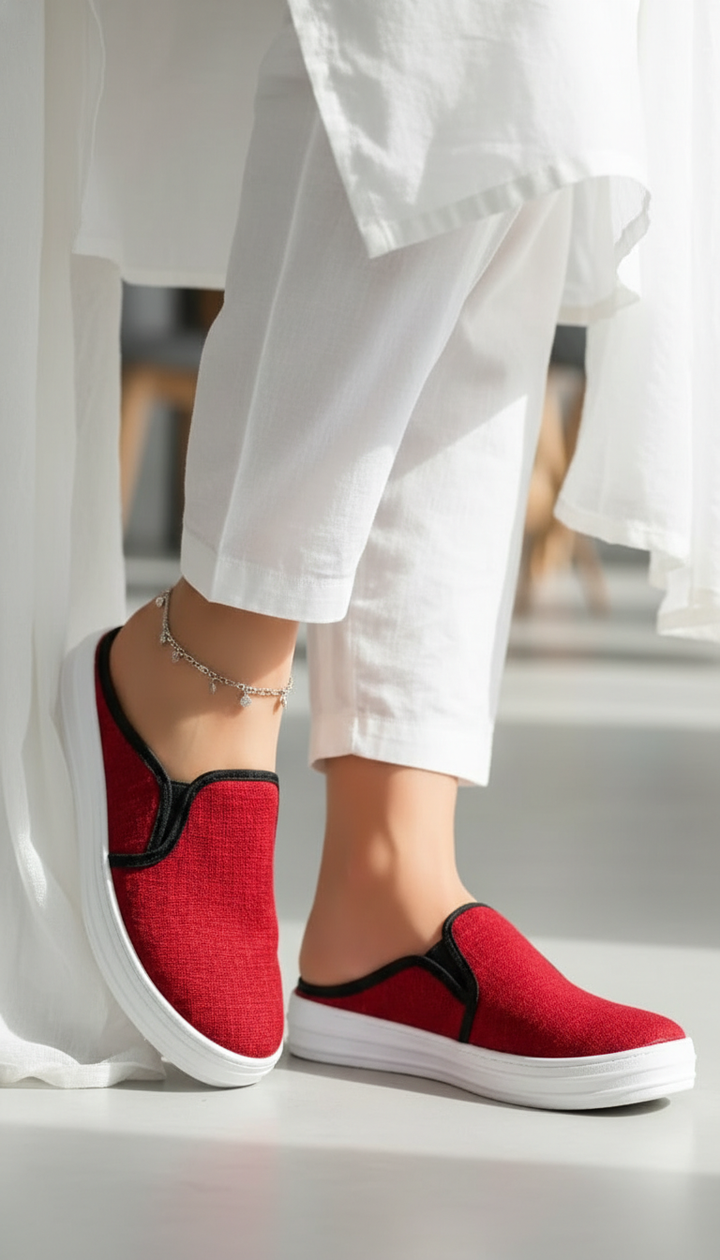 Red Canvas Slip Ons WN6200