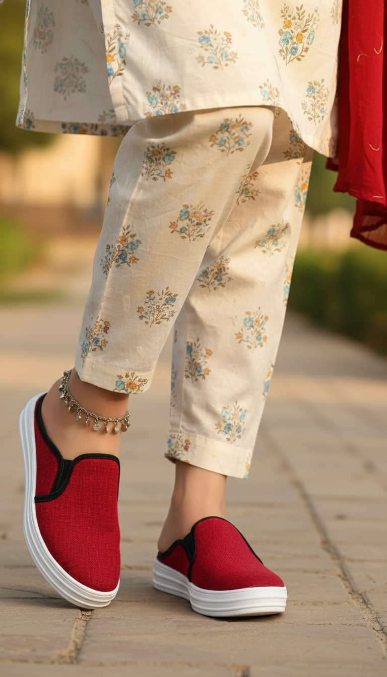 Red Canvas Slip Ons WN6200