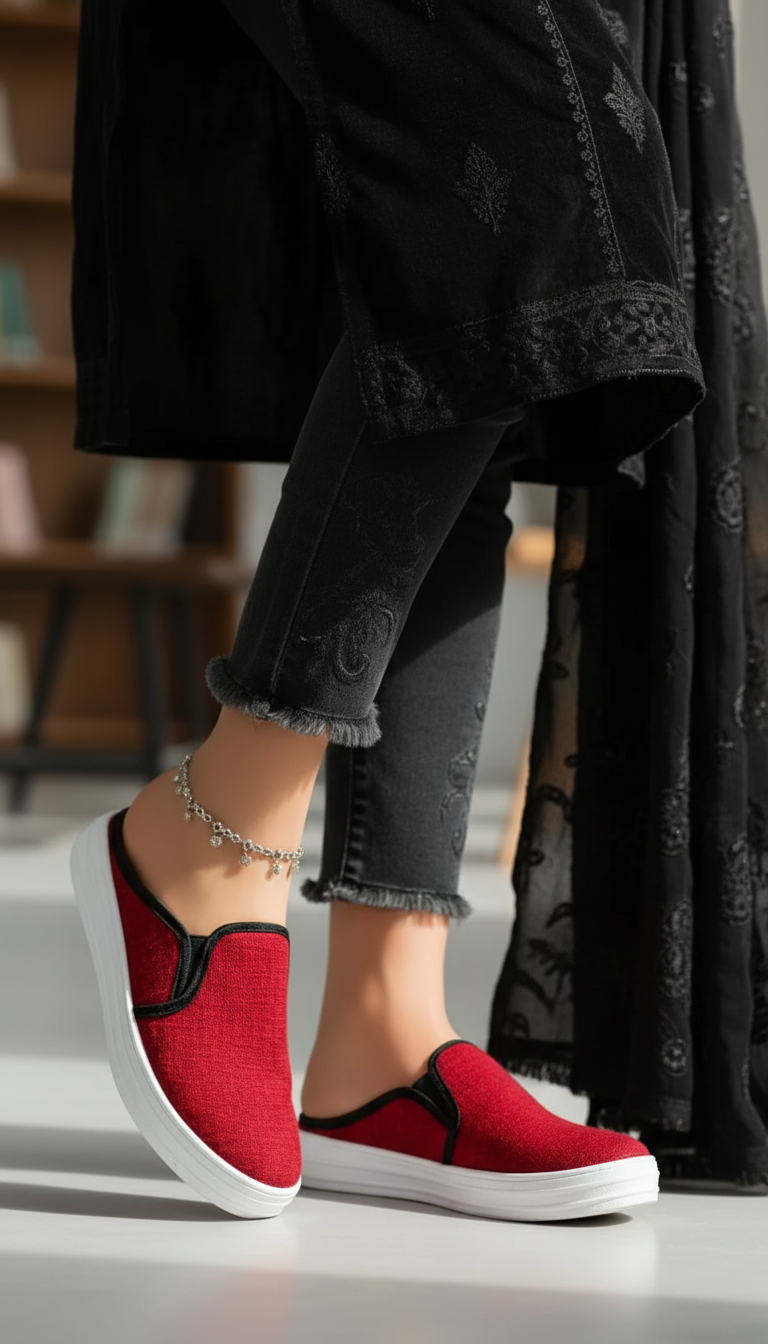 Red Canvas Slip Ons WN6200