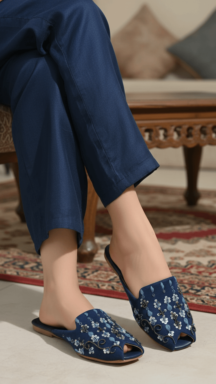Blue Fancy Back Open Khussa EC8584
